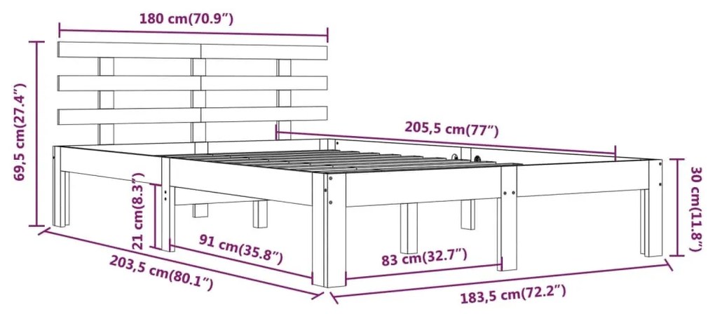 Estrutura de cama super king 180x200 cm madeira maciça branco