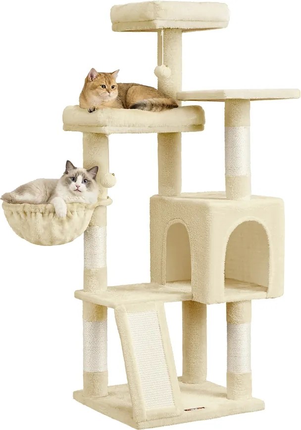 Arranhador para gatos 48 x 48 x 136 cm com 3 plataformas, cor bege