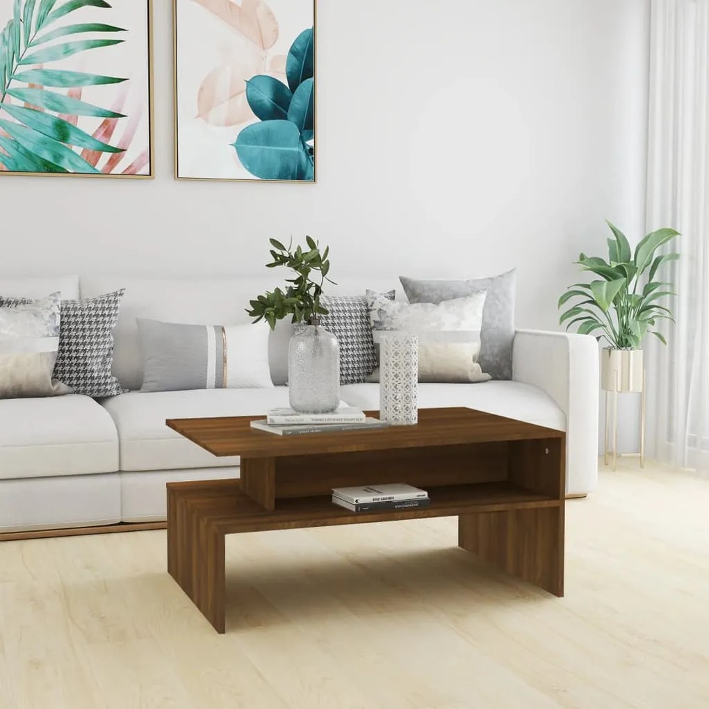 vidaXL Mesa centro 90x60x42,5cm derivados de madeira carvalho castanho