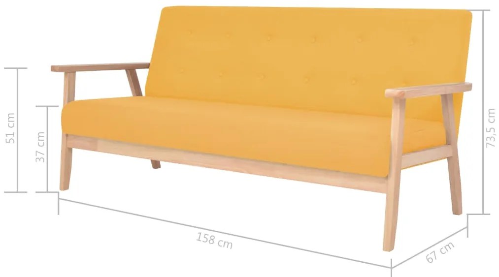 3 pcs conjunto de sofás tecido amarelo