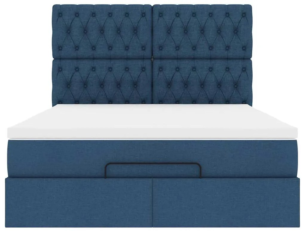 Estrutura de cama otomana com colchão tecido azul 140x200cm