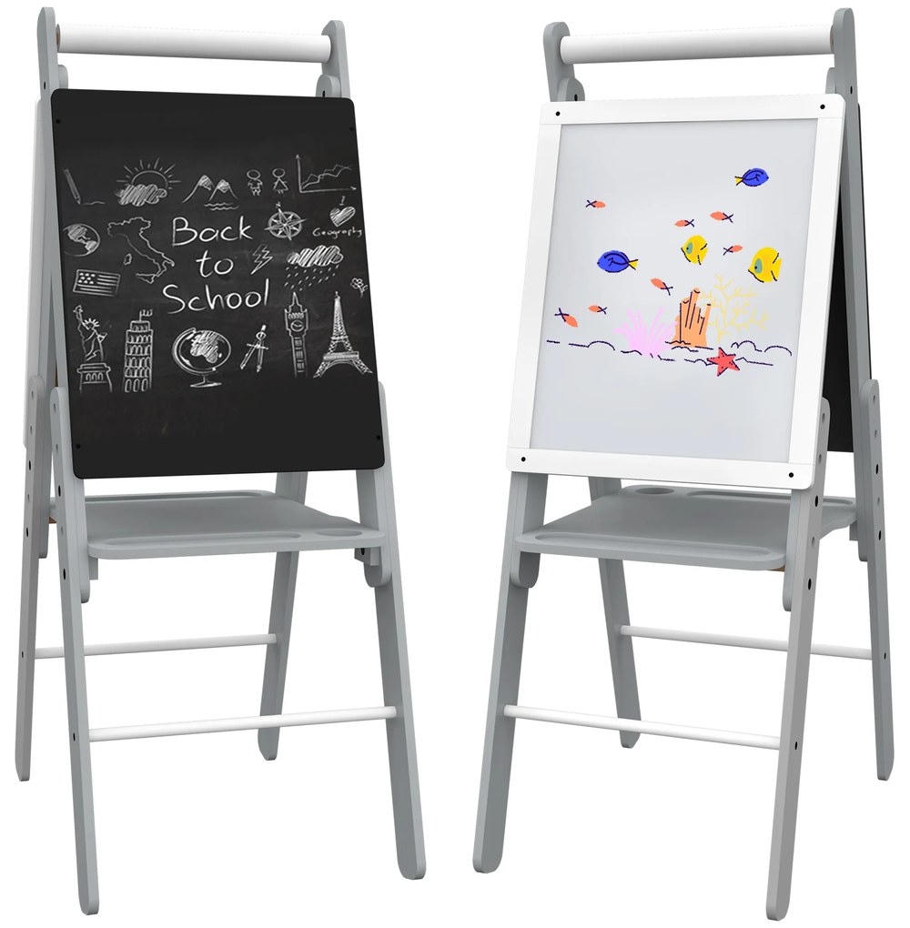 AIYAPLAY Cavalete Infantil Quadro Branco Preto Ajustável Criatividade 40x56x107/112/117 cm Cinza para Crianças Divertido | Aosom Portugal