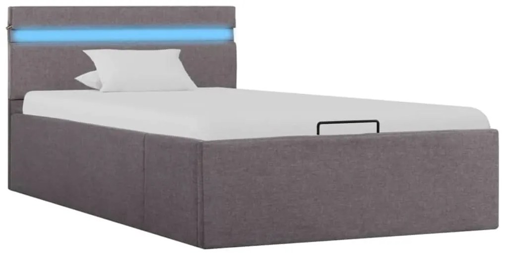 Cama hidrául. arrumação + LED 90x200cm tecido cinza-acastanhado