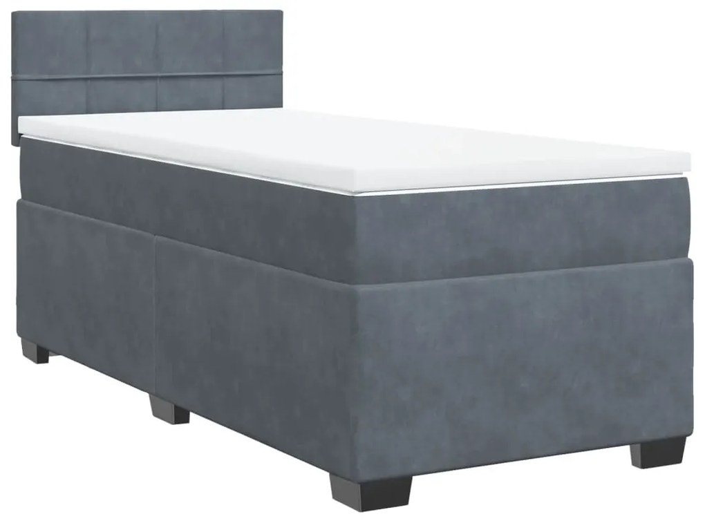 Cama box spring com colchão solteiro veludo cinzento-escuro