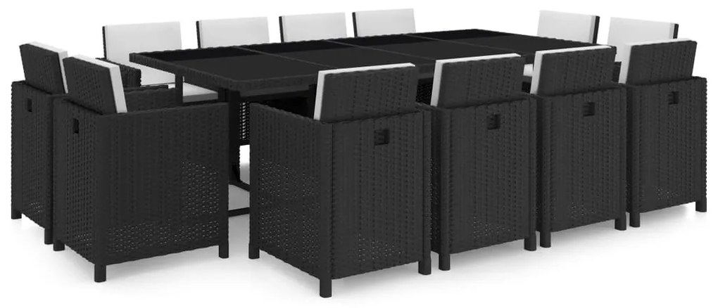 13 pcs conjunto jantar exterior com almofadões vime PE preto