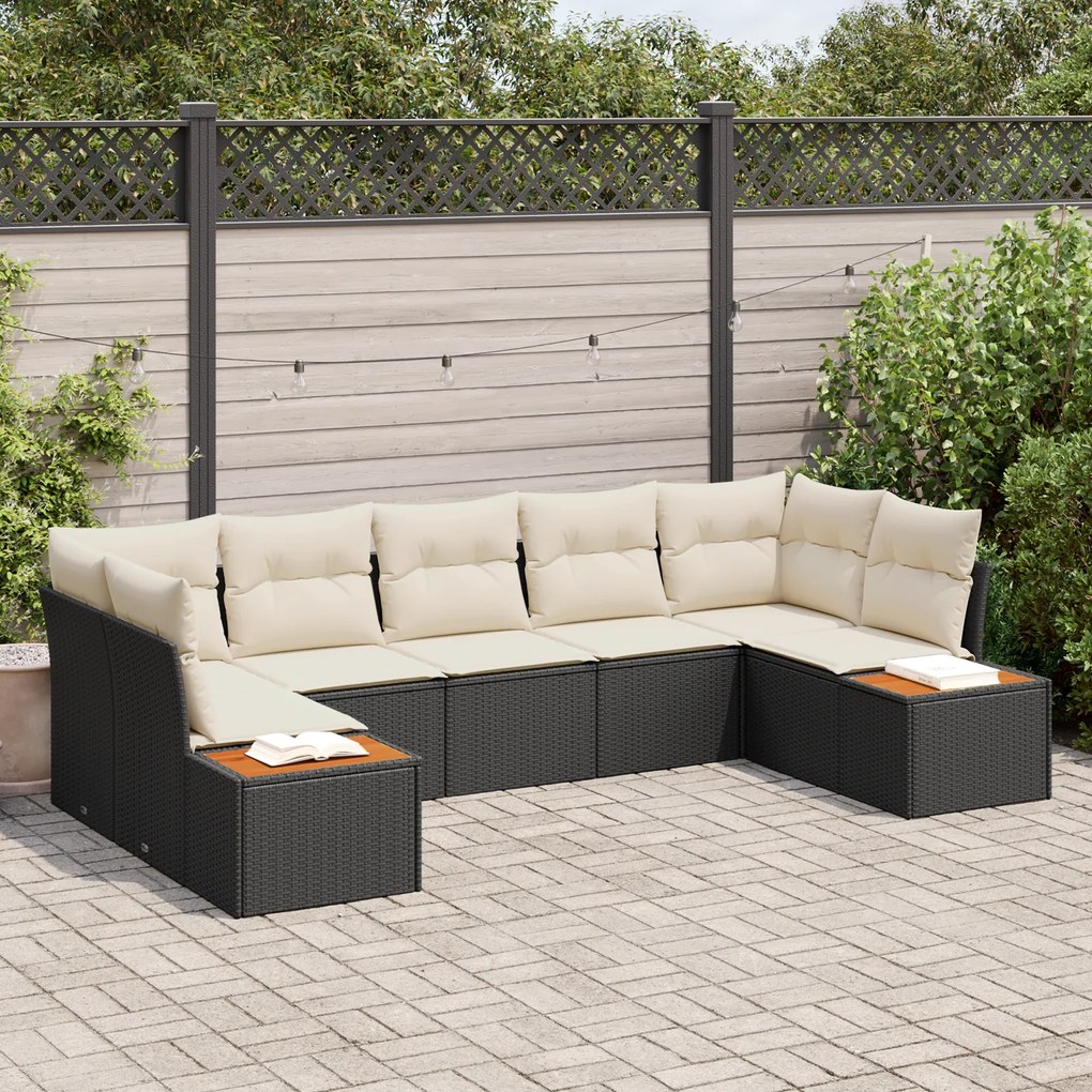 vidaXL Conjunto de Sofá de Jardim de 7 Peças com Almofadas Preto Rattan Polipropileno Acácia