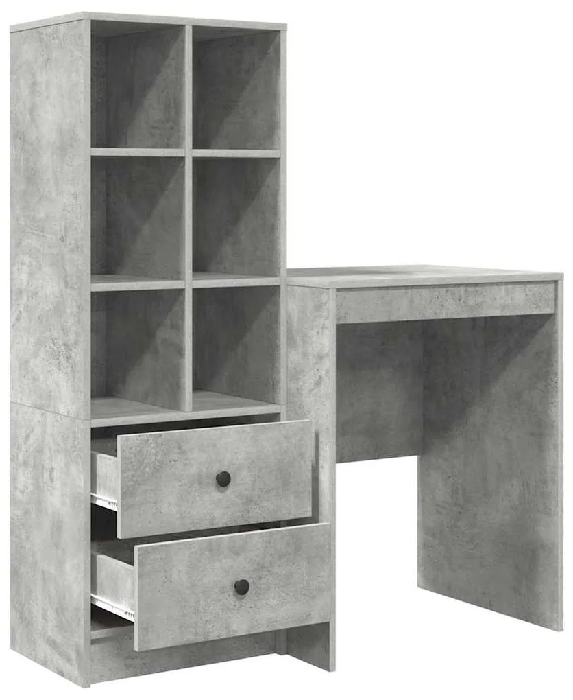 Mesa com Armazenamento Cinza Concreto Madeira Engenheirada