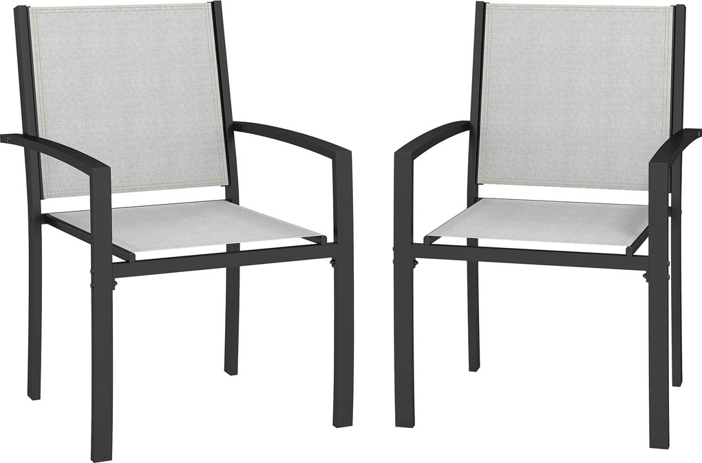 Conjunto de 2 cadeiras de jardim empilháveis para exterior com braços (MESA NÃO INCLUIDA), estrutura em aço 60 x 65 x 85 cm cinza claro