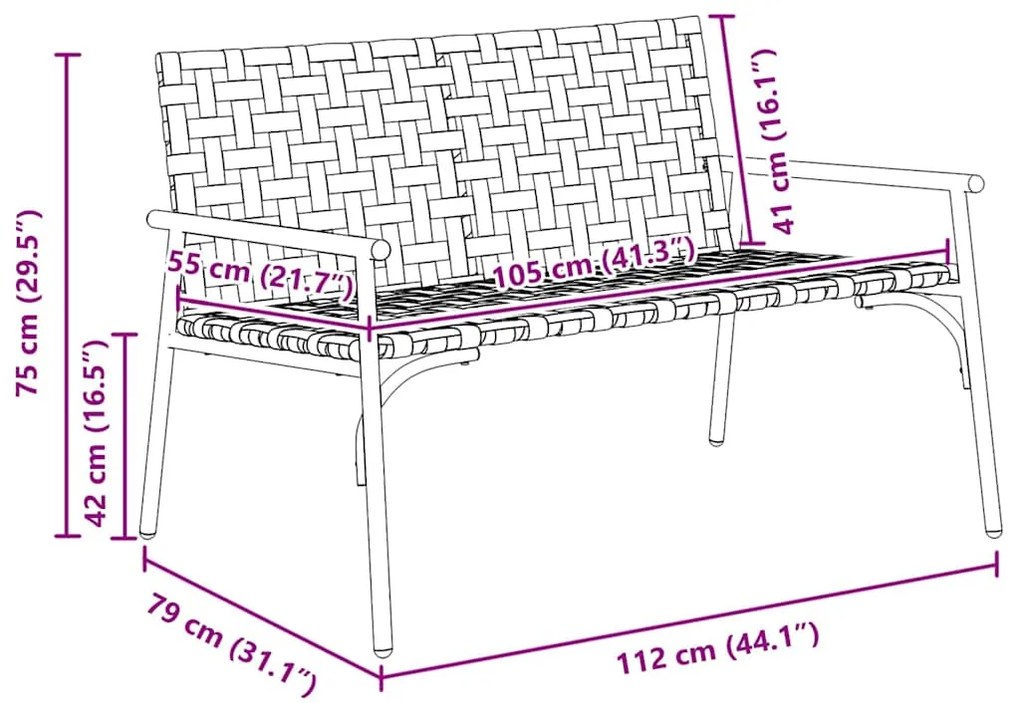 Banco de Jardim vidaXL Preto 113x79x75 cm Polirattan