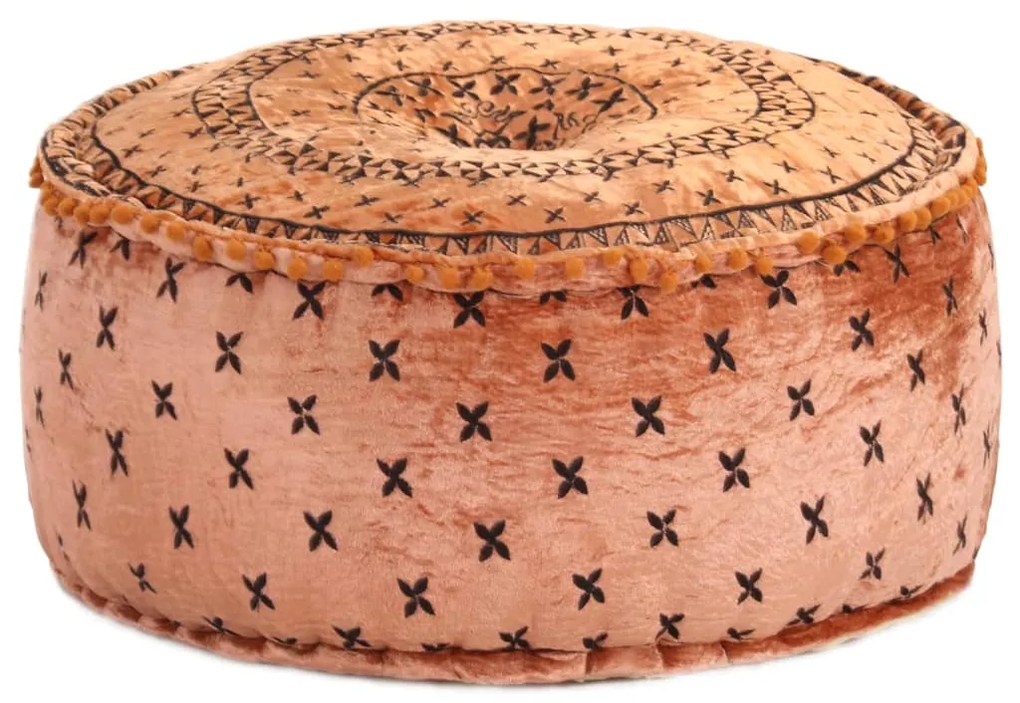 vidaXL Pufe redondo com bordado 60x25 cm veludo cor ferrugem
