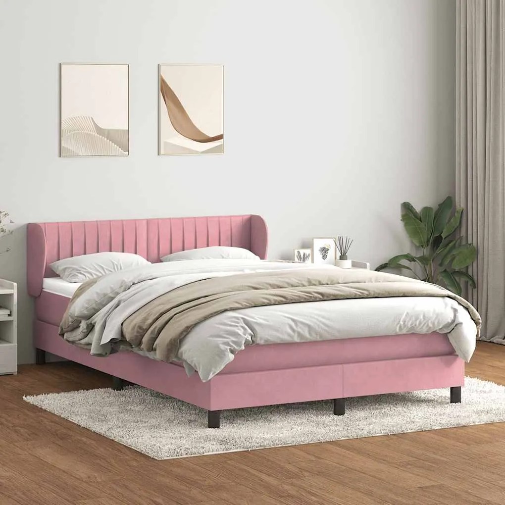 vidaXL Cama com molas/colchão 140x220 cm veludo rosa
