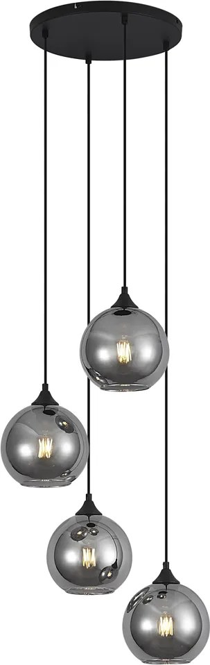 Candeeiro suspenso Art Deco preto com vidro fumado 4 luzes - Wallace