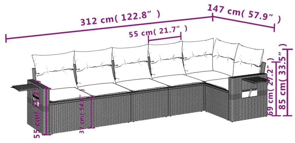 6 pcs conjunto sofás de jardim com almofadões vime cinzento