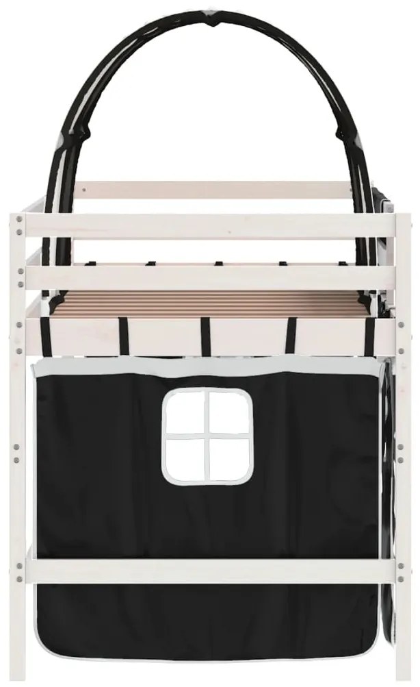 Cama alta criança c/ túnel 80x200 cm pinho maciço branco/preto