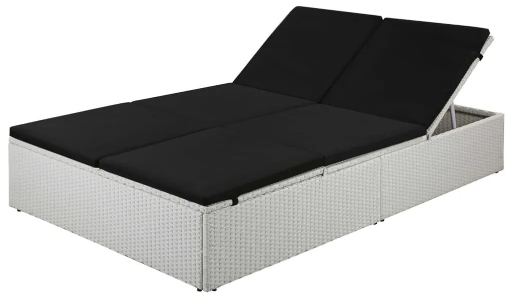 vidaXL Espreguiçadeira com almofadão vime PE preto