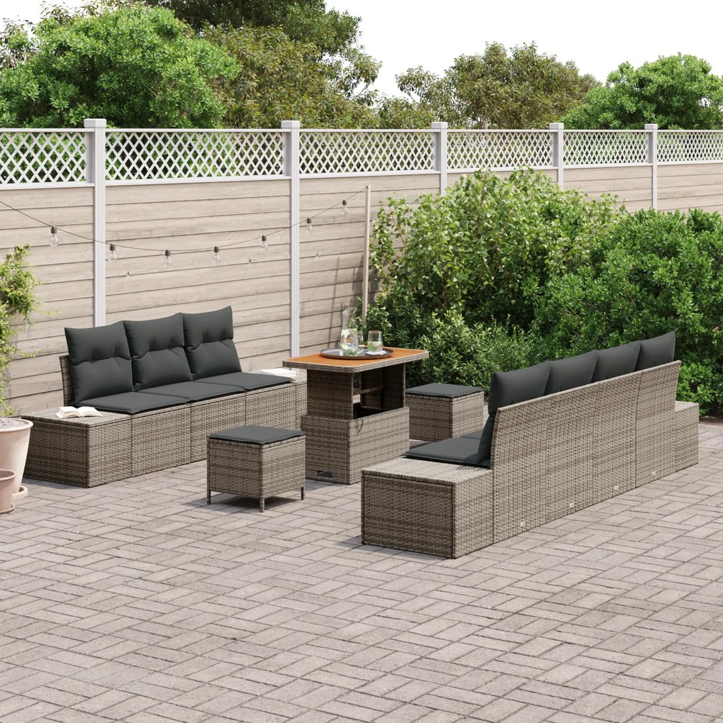 Conjunto de Sofás de Jardim vidaXL com 10 peças e Almofadas Cinza Ratt