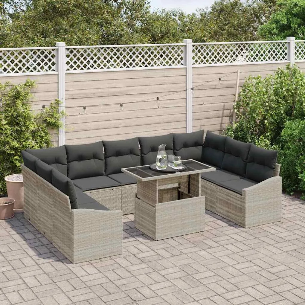 Conjunto de Sofás de Jardim com 10 Peças e Almofadas Cinza Claro em Ra
