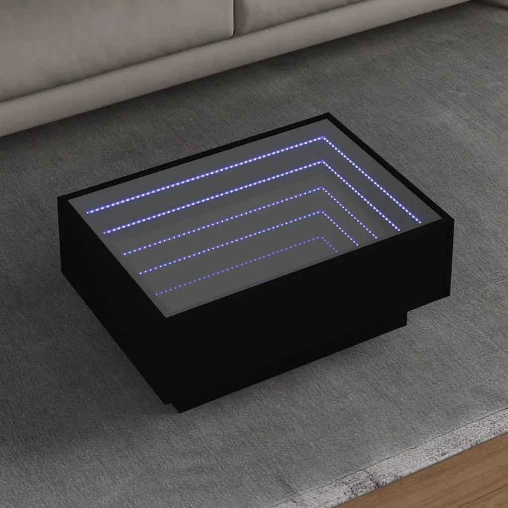 Mesa de centro c/ LEDs 70x50x30 cm derivados de madeira preto