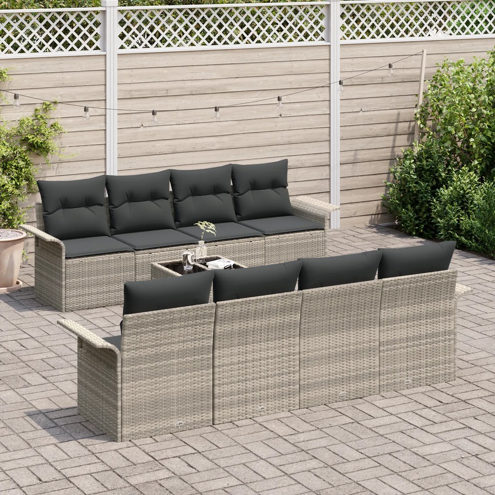 Conjunto de Sofá de Jardim de 9 Peças com Almofadas Cinzento-claro Pol