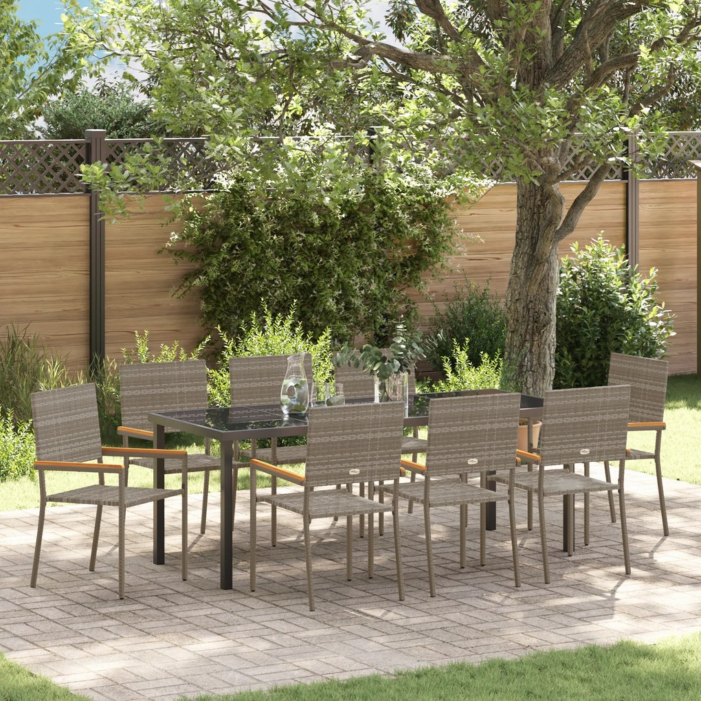 vidaXL Conjunto de Jantar de 9 Peças para Jardim Cinza Polirattan