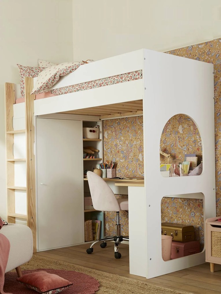 Envio Grátis até domingo | Cama mezzanino com secretária e arrumação, COMBINID branco