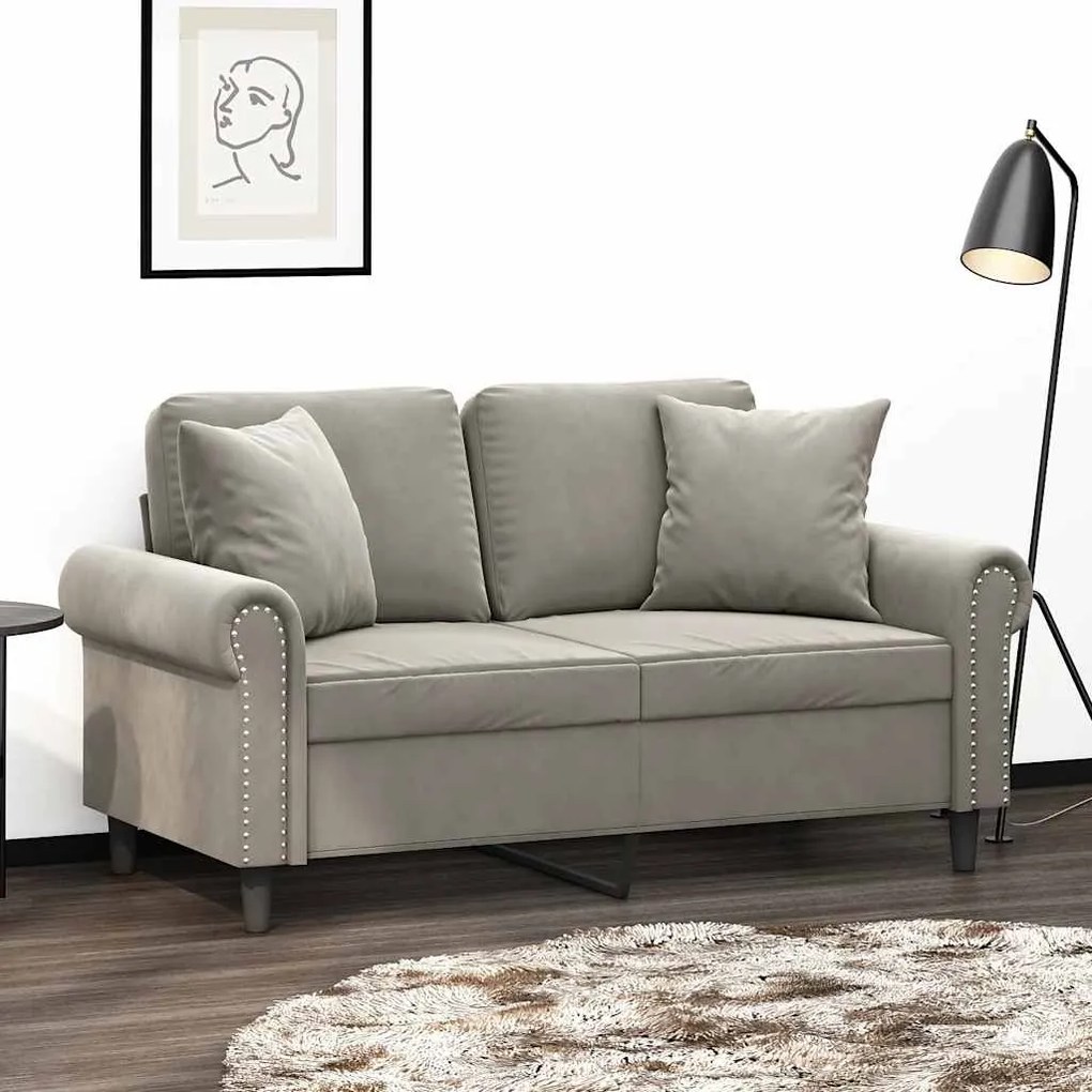 vidaXL Sofá 2 lugares c/ almofadas/almofadões 120cm veludo cinza-claro