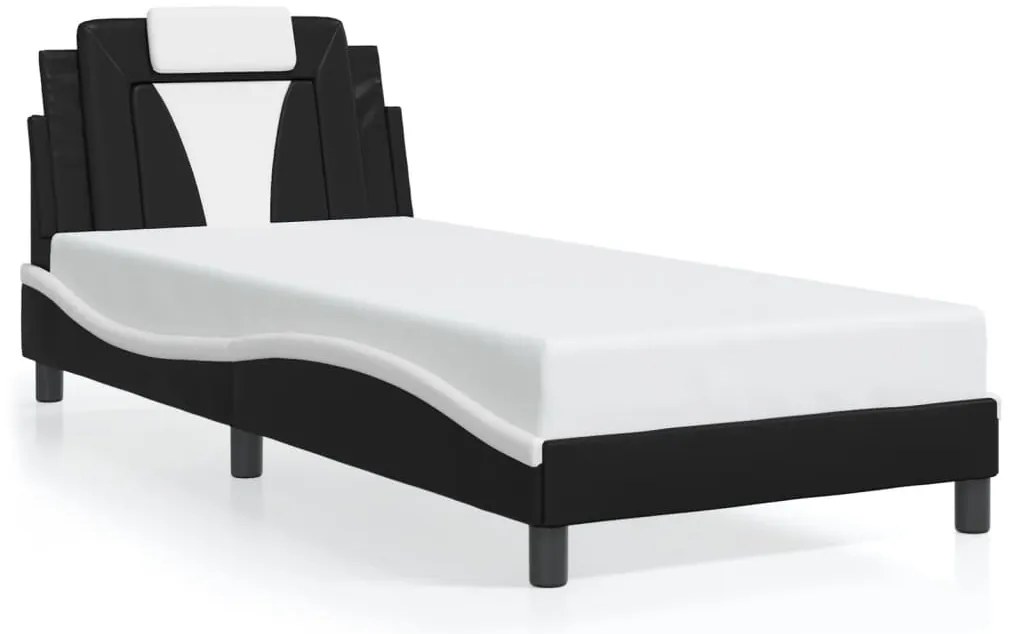 Estrutura cama c/ luzes LED 90x190 cm couro artif. preto/branco