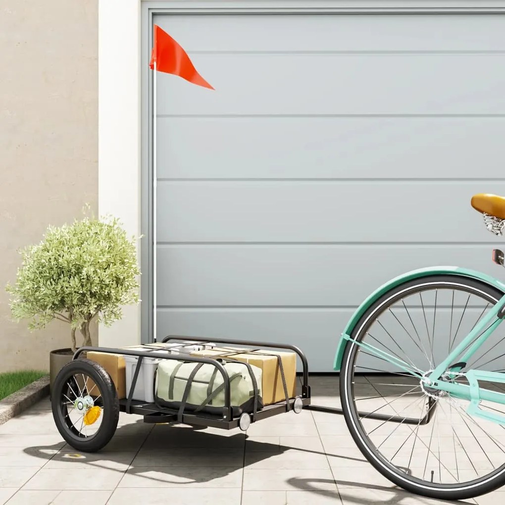 vidaXL Reboque para bicicleta 122x53x31 cm ferro preto