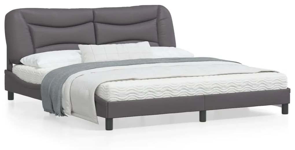vidaXL Estrutura cama c/ cabeceira 180x200cm couro artificial cinzento
