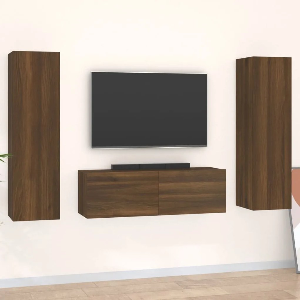 vidaXL Conjunto móveis de TV 3pcs madeira processada carvalho castanho