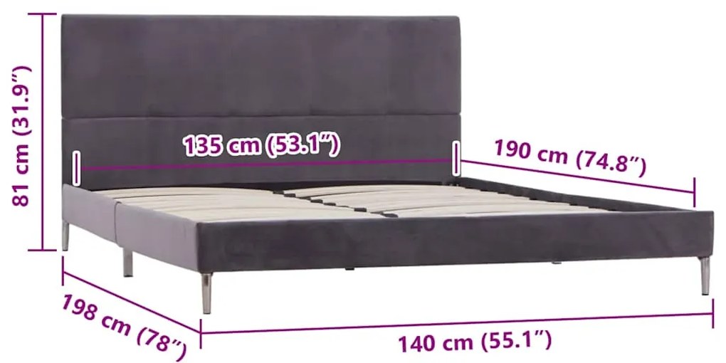 Estrutura para cama sem colchão 135x190 cm tecido cinzento