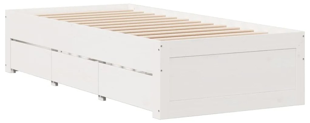 Cama sem colchão com gavetas 75x190 cm pinho maciço branco