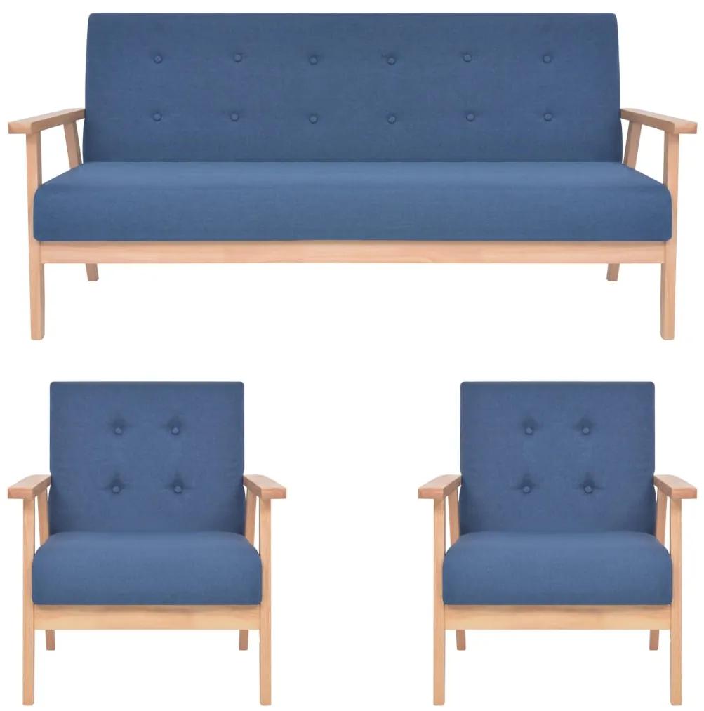 279146 vidaXL 3 pcs conjunto de sofás tecido azul