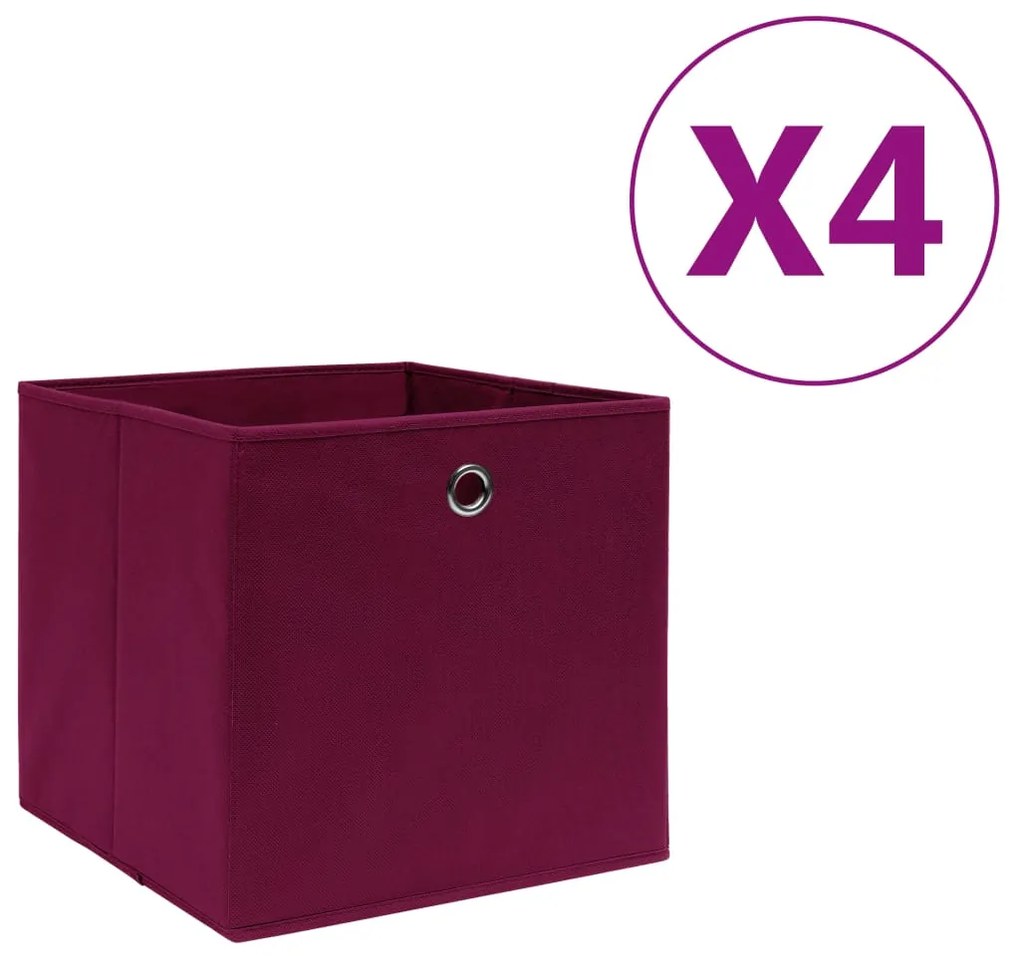 vidaXL Caixas arrumação 4 pcs 28x28x28 cm tecido-não-tecido vermelho