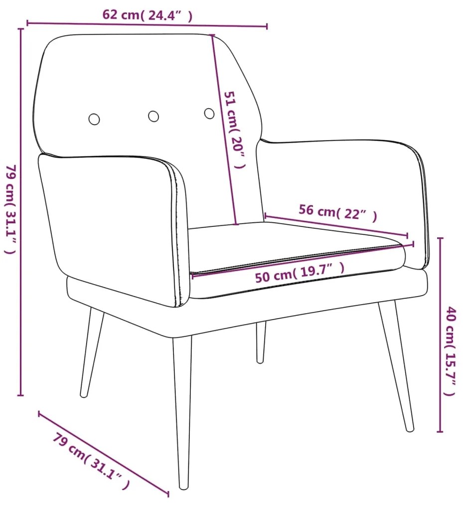 Cadeira c/ apoio de braços 62x79x79 cm veludo cor creme