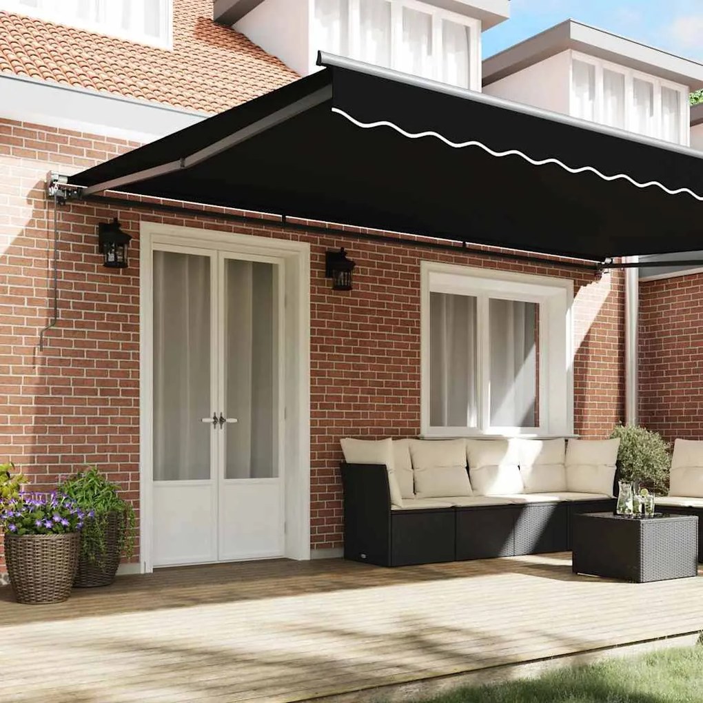 Toldo Retrátil Manual Preto 500x300 cm Poliéster e Alumínio
