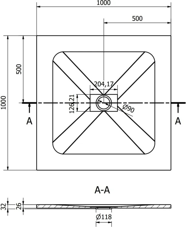 Mexen Hugo base de duche quadrada SMC 100 x 100 cm, branco - 42101010