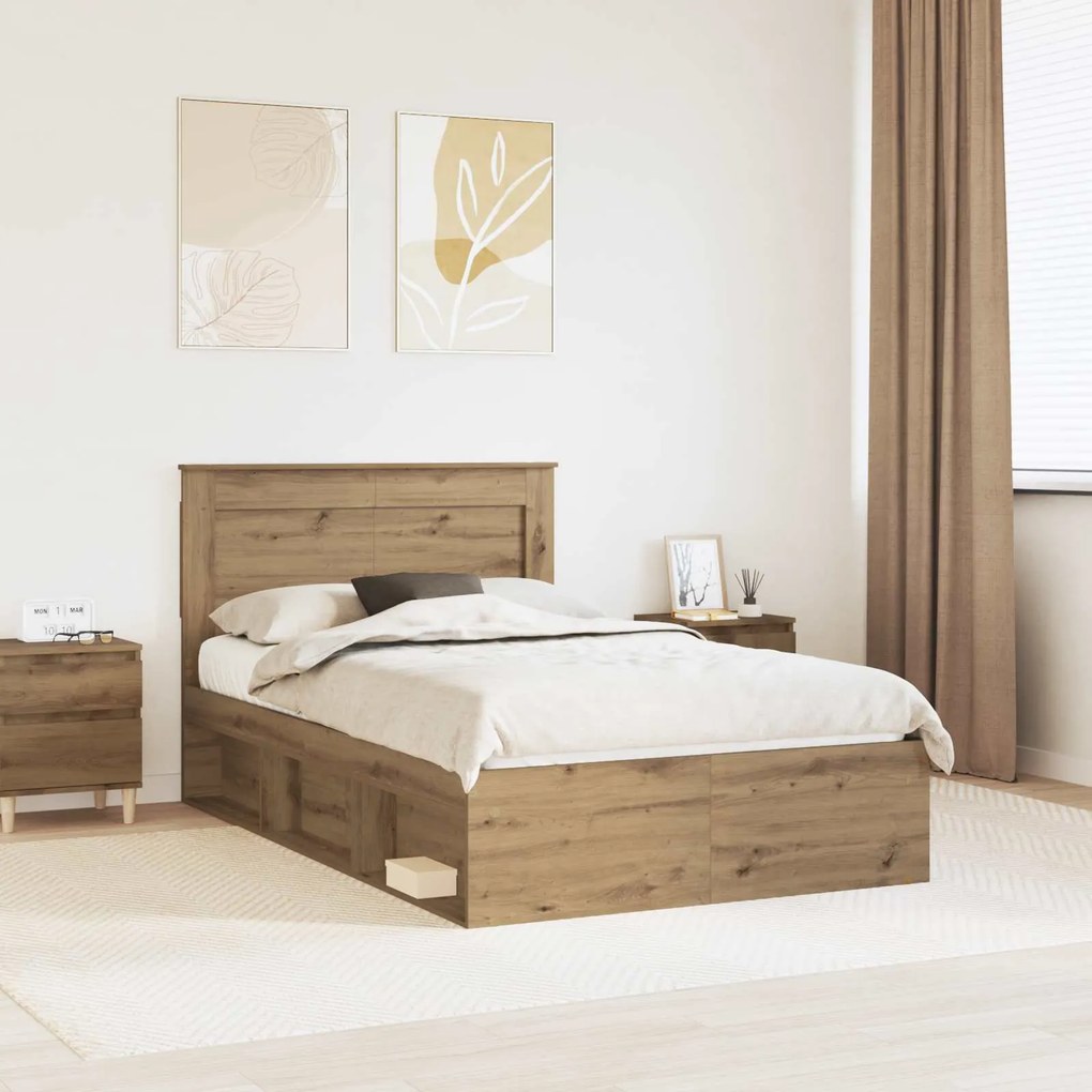 vidaXL Estrutura da Cama com cabeceira Carvalho Artesanal 135 x 190 cm