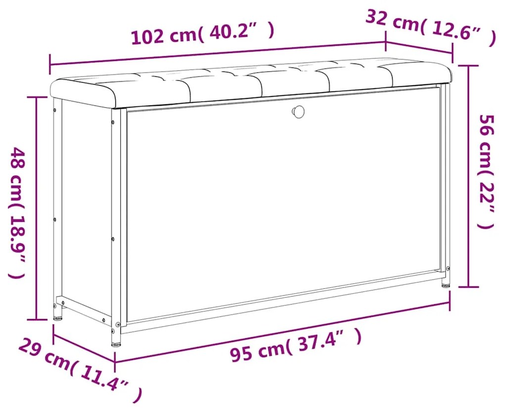 Banco sapateira com gaveta articulada 102x32x56 cm preto