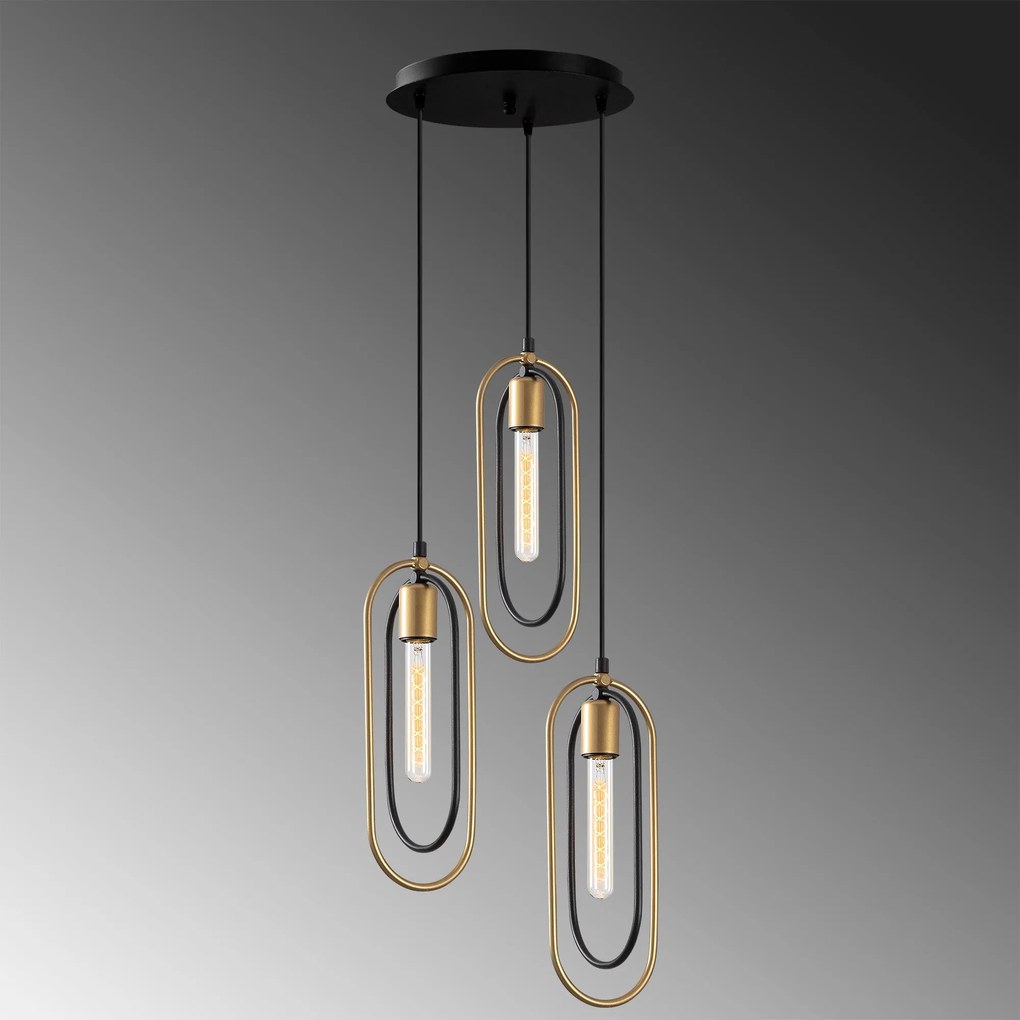 Candeeiro de Teto Cerco – Preto e Dourado – 38 x 38 cm