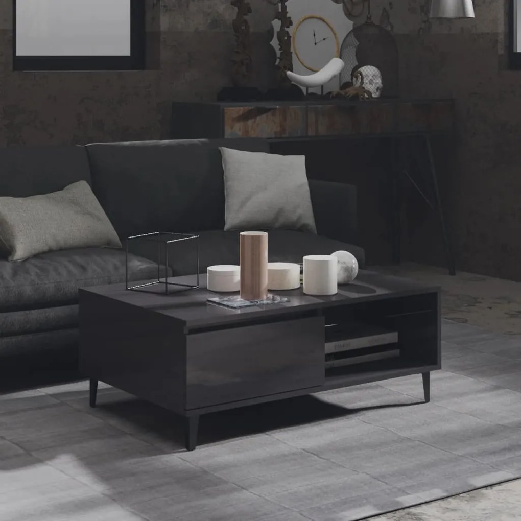 vidaXL Mesa de centro 90x60x35cm derivados de madeira cinza brilhante