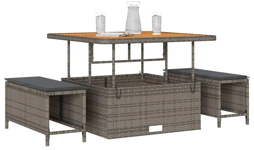 Conjunto de Jantar de Jardim de 3 Peças com Almofadas Cinza em Rattan