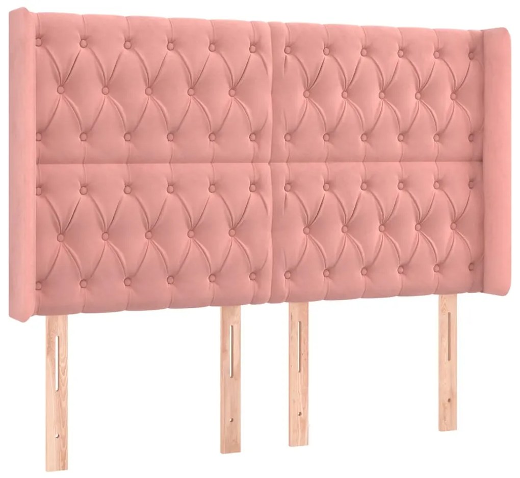 Cabeceira de cama c/ luzes LED veludo 147x16x118/128 cm rosa