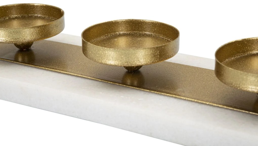 Castiçal Retangular em Metal Dourado e Mármore – 40x10x5 cm