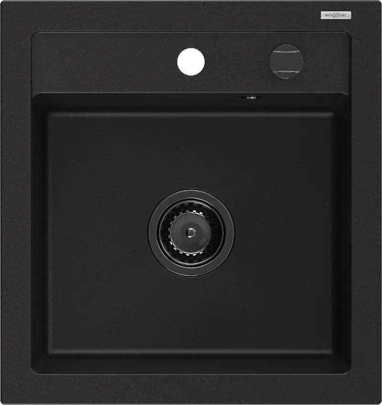 Mexen Vito lava-louça de granito 1 compartimento 520 x 490 mm, preto, sifão preto - 6503521000-77-B