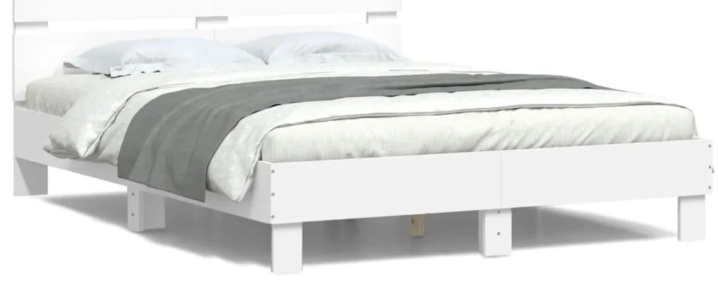 Estrutura de cama com cabeceira e luzes LED 140x190 cm branco