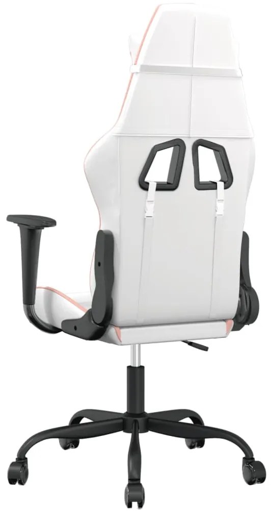 Cadeira gaming massagens couro artificial branco e rosa