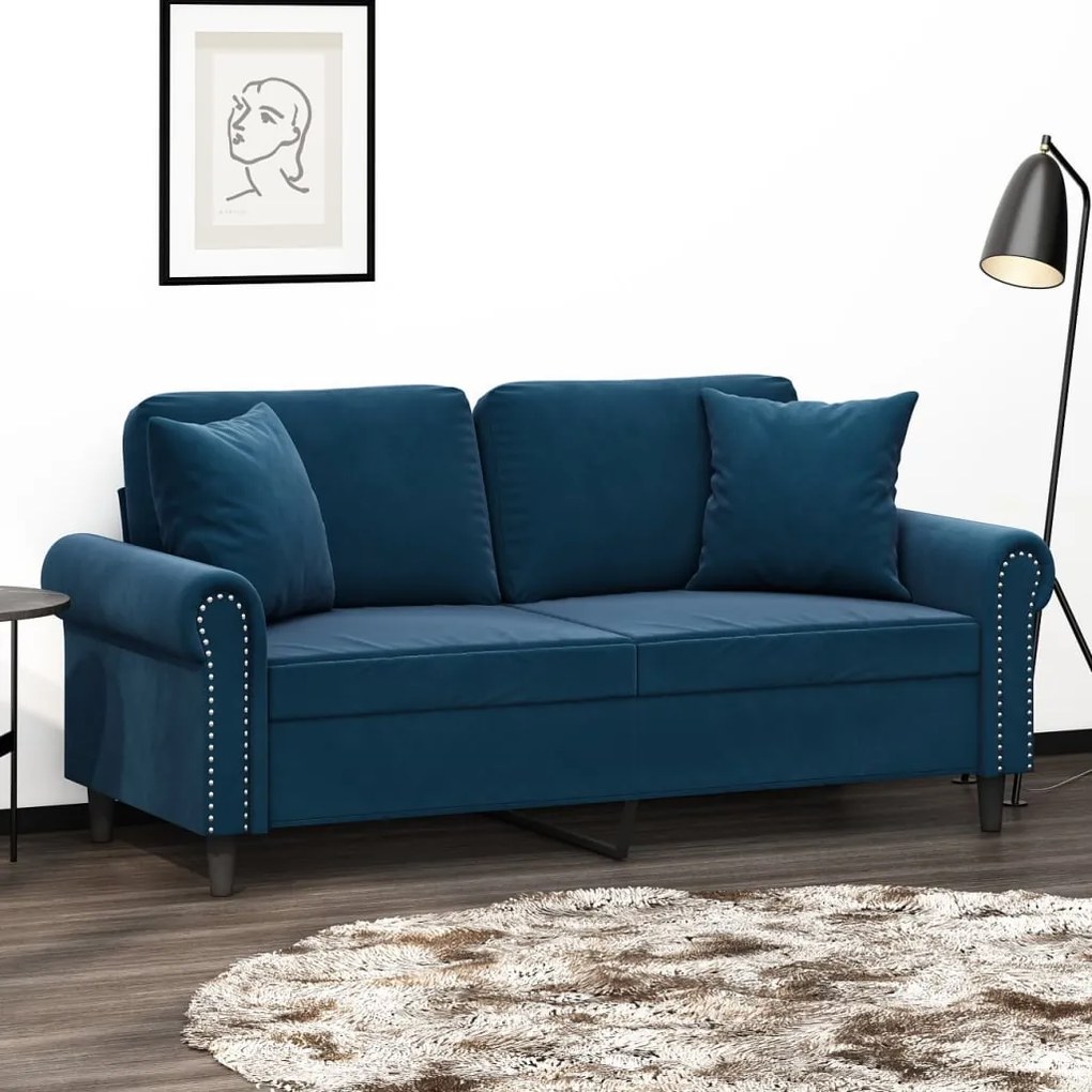 vidaXL Sofá 2 lugares almofadas/almofadões 140 cm veludo azul