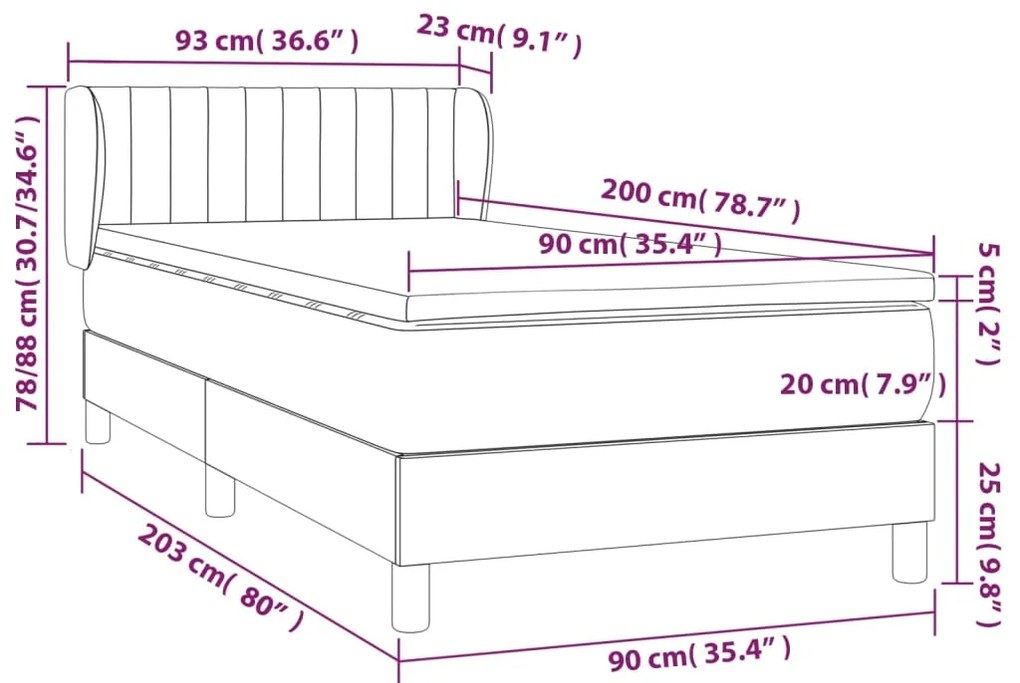Cama com molas/colchão 90x200 cm veludo cinza-escuro