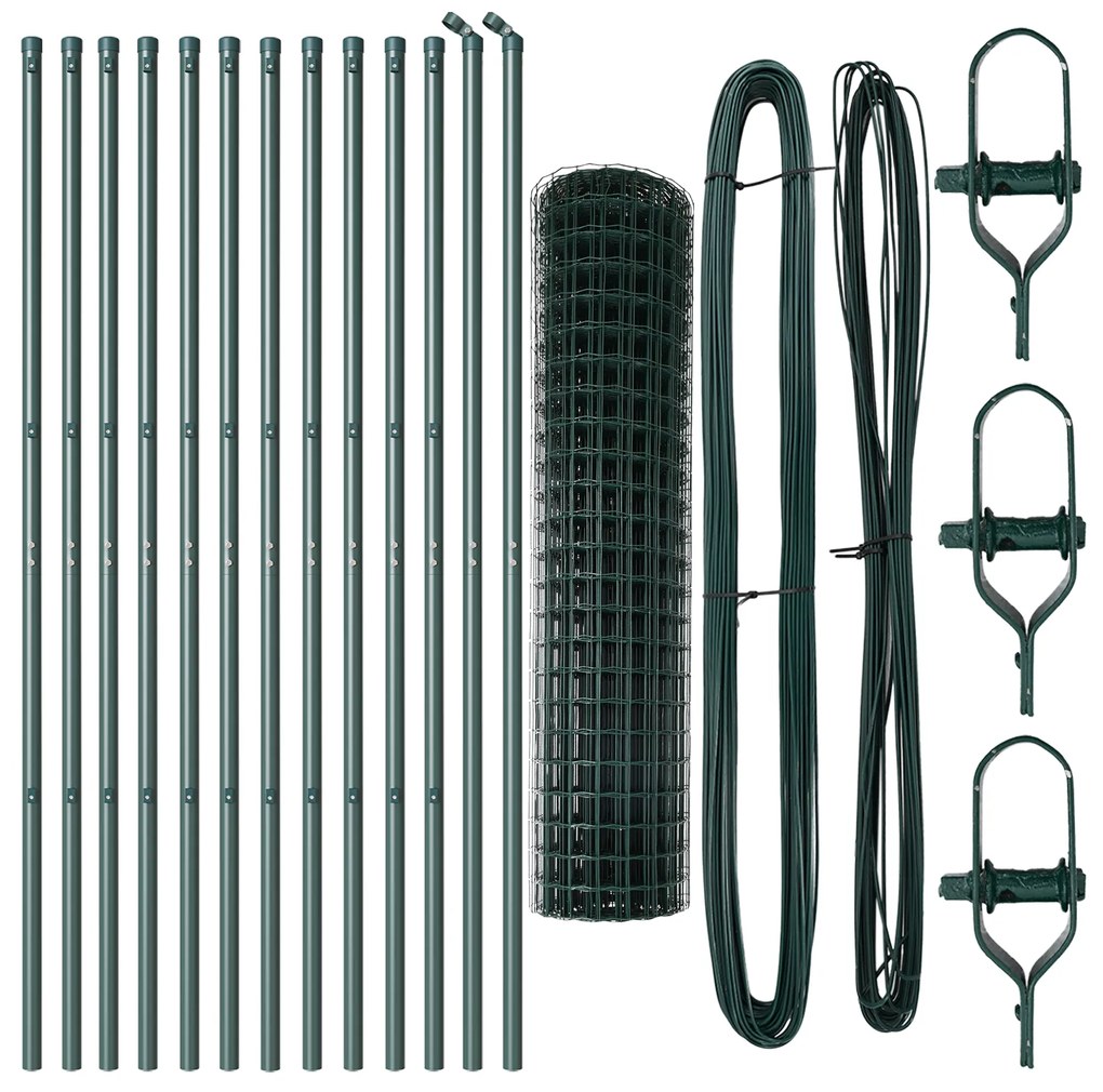 Cerca Euro com 13 Postes 1x25 m Aço Galvanizado Verde